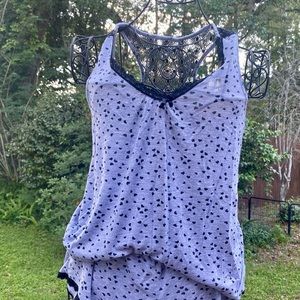 Rene Rofe Sleepwear Sleeveless 2 piece set Sz S Black Heart